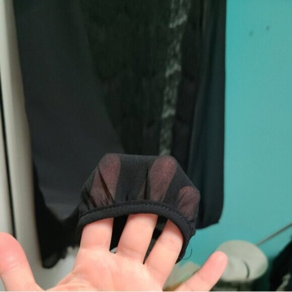 Forever 21 Black High Neck Lace Sheer See-Through Flounce Sleeve Blouse Shirt M - Picture 3 of 14